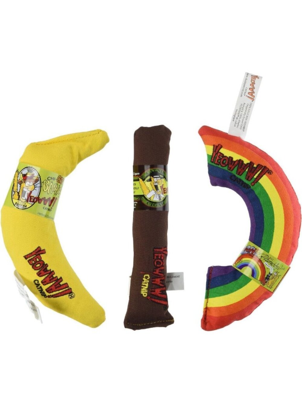 Organic Catnip Toy Set - 3-Pack Variety with Cigar, Banana & Rainbow Designs